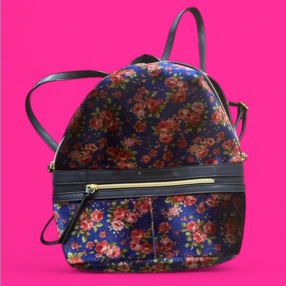 Velvet floral backpack purse